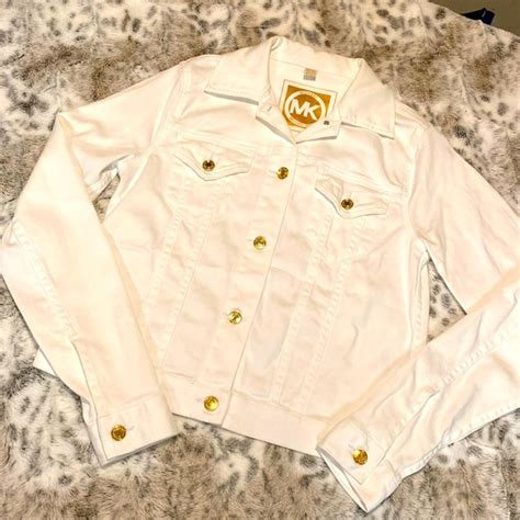 michael kors white denim jacket with gold buttons|michael kors jean jacket.